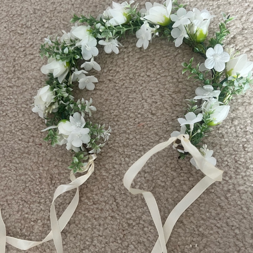 Floral White and Green Kids Headband